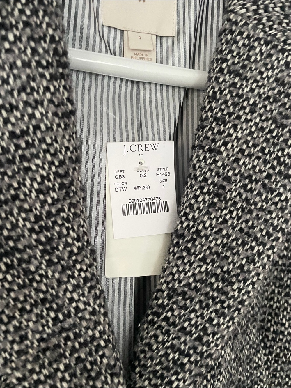 J. Crew tweed top coat size 4 gray black H1493 lined collared nwt - Picture 4 of 11
